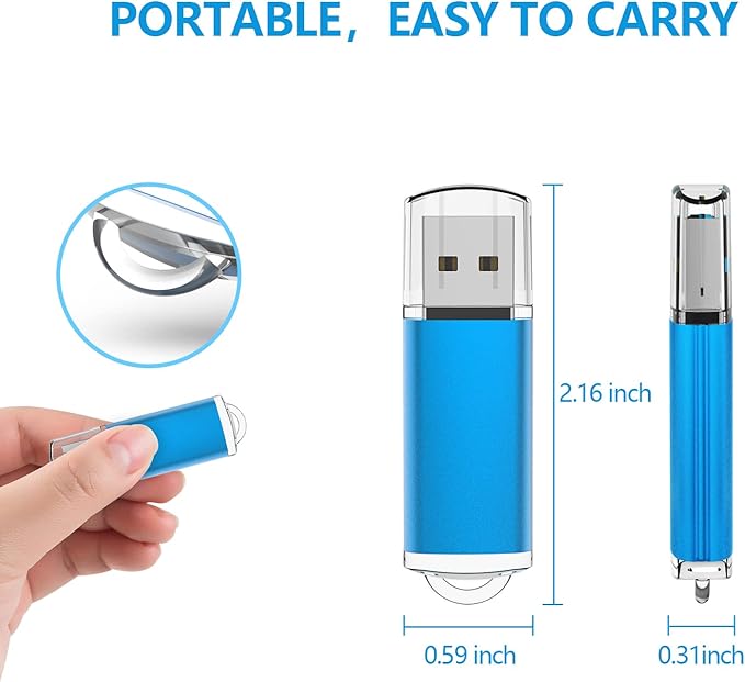 KOOTION Flash Drive 16GB 10 Pack USB 2.0 Thumb Drive Capped Memory Stick Jump Drive, Blue