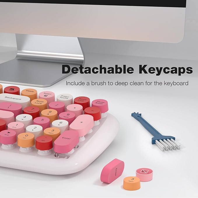 KNOWSQT Wireless Keyboard and Mouse Combo, White Mixed 100 Keys 2.4 GHz Round Keycap Typewriter Keyboards, USB Receiver Plug and Play, for Windows, PC, Laptop, Computer, Desktop