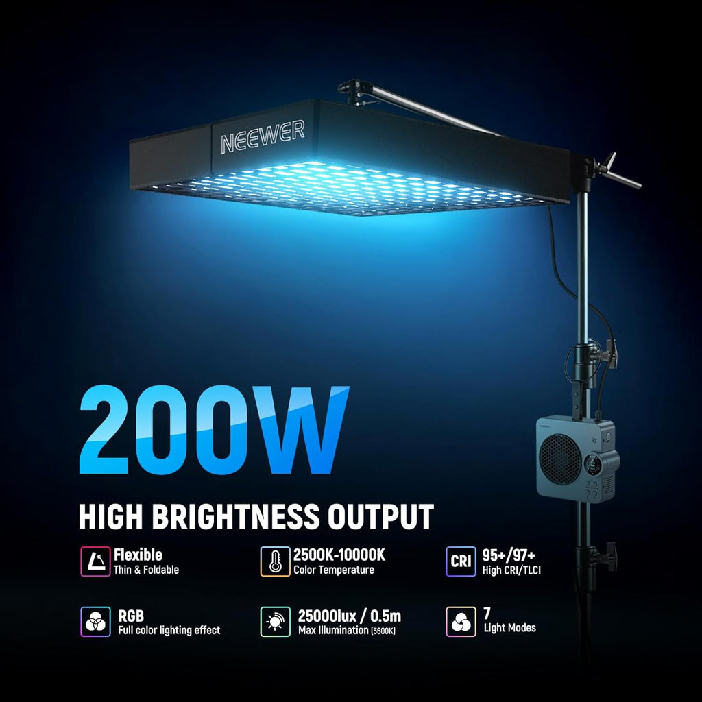 NEEWER Pro 200W Flexible LED Video Light, Studio RGB Panel Light Mat Kit with Softbox APP/2.4G/DMX Control 2500-10000K 25000lux/0.5m CRI95+, Key Lighting for Live Streaming Video Recording, AF200C