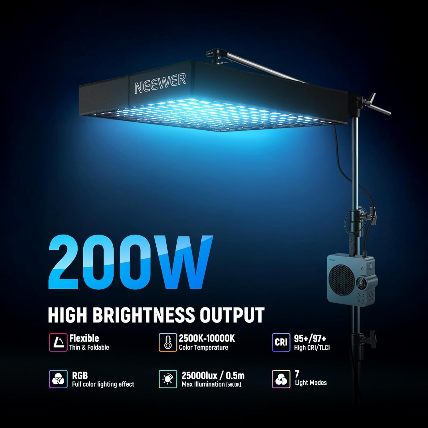 NEEWER Pro 200W Flexible LED Video Light, Studio RGB Panel Light Mat Kit with Softbox APP/2.4G/DMX Control 2500-10000K 25000lux/0.5m CRI95+, Key Lighting for Live Streaming Video Recording, AF200C