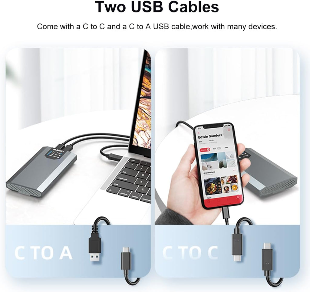 MAIWO Dual M.2 NVMe SSD Enclosure with 4 RAIDs, M.2 NVMe PCIe RAID Enclosure Supports RAID0/1/PM/Large, USB 3.2 Gen2x2 Type-C 20Gbps Speed, 8TB Capacity