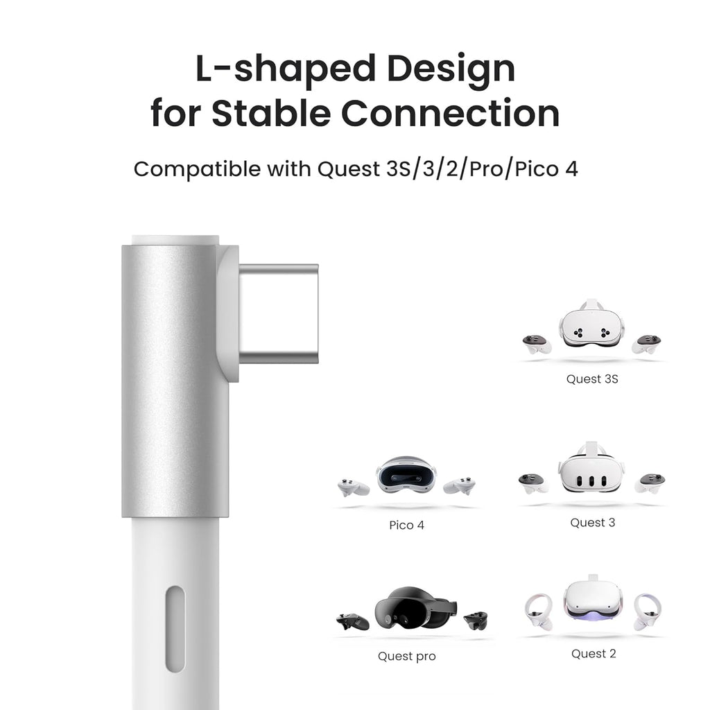 KIWI design Link Cable with Charging 16FT Compatible with Meta Quest 3S/3/2/Pro/Pico 4 Accessories and PC/SteamVR, USB 3.0 to USB C Link Cable with 5Gbps Super Speed for Extended Gameplay, White