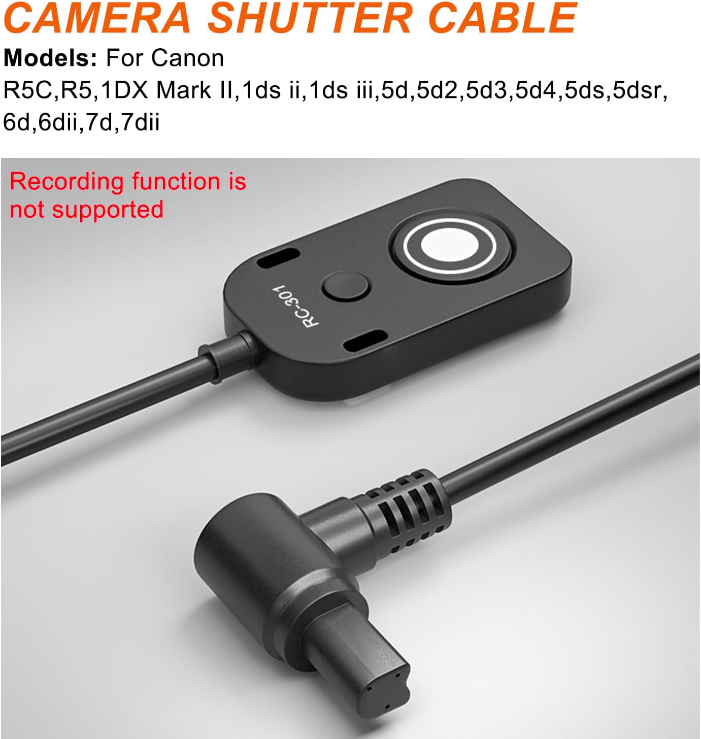 for Canon R5C Video Cable Release Cable Remote Camera Small Shutter Release Remote Control RC301-N3 196.8 "Extended Cable Remote Wired Button R5 5d 5d3 5d4 1dxii 6d 6d2 7d (RC301-N3 196.8in/5m)