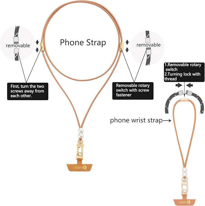 Leather cell phone lanyard Detachable Phone Chain Strap 2-in-1 Phone Charm with