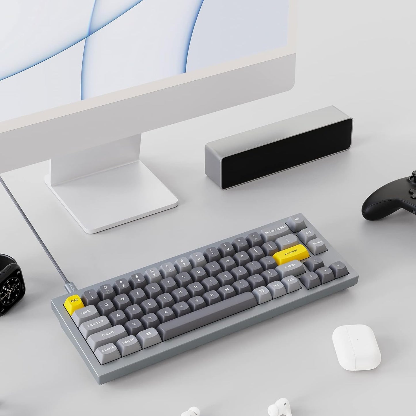 Keychron Q2 Wired Custom Mechanical Keyboard, QMK/VIA Programmable Macro, Full Aluminum, Hot-Swappable Gateron G Pro Blue Switch, 65% Layout Double Gasket Compatible with Mac and Windows - Grey