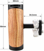 Side Handle Wooden Handgrip with Two 1/4"-20 Screws for DSLR Camera Vlog Camera Cage, Portable Mini Handle for Left/Right Hand with Cold Shoe 1/4" 3/8" ARRI Thread, Up and Down Adjustable