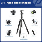 Fotopro 59" Carbon Fiber Travel Tripod, Lightweight Compact Camera Tripod with Ball Head Quick Release Plate, Compact Detachable Monopod with Carry Bag, Load up to 8KG/17.63lbs