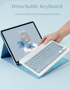 AnMengXinLing Keyboard Case for iPad mini 5 with Mouse, Detachable Wireless Bluetooth Keyboard Pencil Holder Slim Leather Smart Cover for iPad mini 5th Gen 2019,Blue