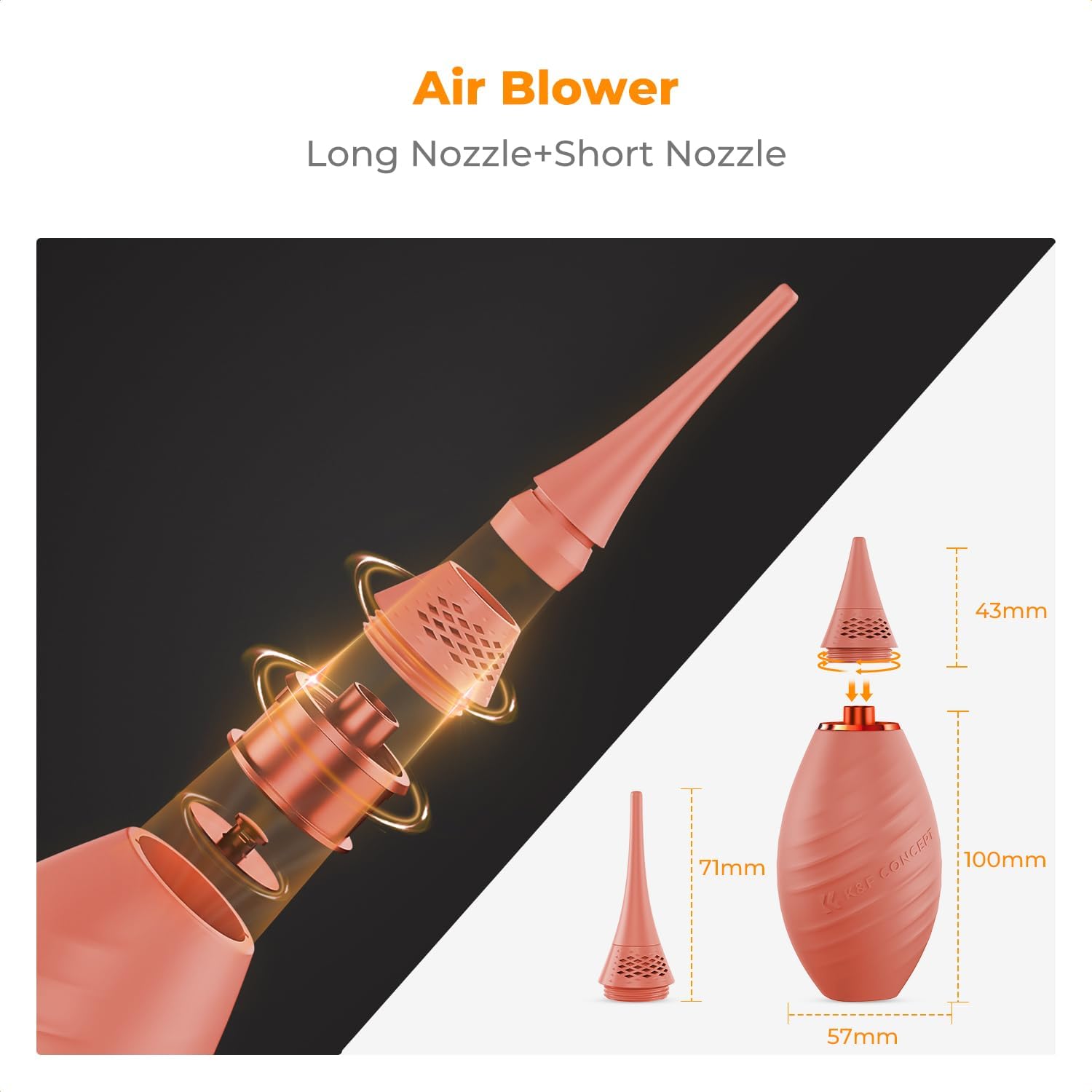 K&F CONCEPT Air Blower, with Long Nozzle/Short Nozzle Switch Design, Single Air Intake Camera Lens Blower, for Digital SLR Lens Sensor LCD Screens Musical Instruments Keyboards Telescope Filters