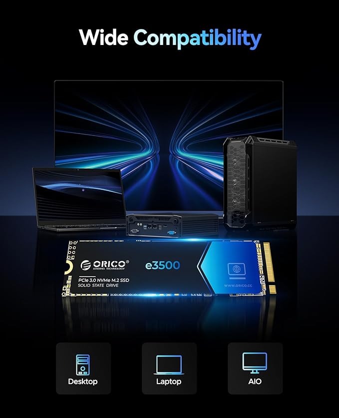 ORICO 1TB M.2 NVMe SSD, PCIe Gen3x4 M2 2280 SSD, Up to 3100MB/s Read & 1900MB/s Write, 3D NAND Flash Internal Solid State Drive with SLC Cache, Compatible with Laptops PC Desktops-e3500