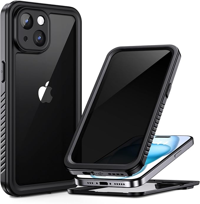 Lanhiem for iPhone 15 Privacy Case, Waterproof Dustproof Shockproof Cases for iPhone 15 with Privacy Screen Protector, Full Body Heavy Duty Protective Cover for iPhone 15-6.1 inch (Black)