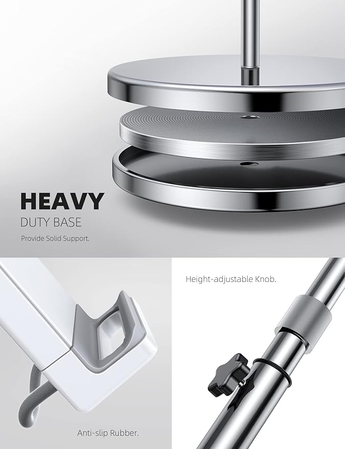 Lamicall Tablet Floor Stand Gooseneck - Swivel Tablet Holder Mount with Adjustable Height & 10.6lb Stable Base, Compatible with iPad Mini Air Pro 12.9/9.7, Tab, Kindle, Surface Pro, Phones (4.7-13")