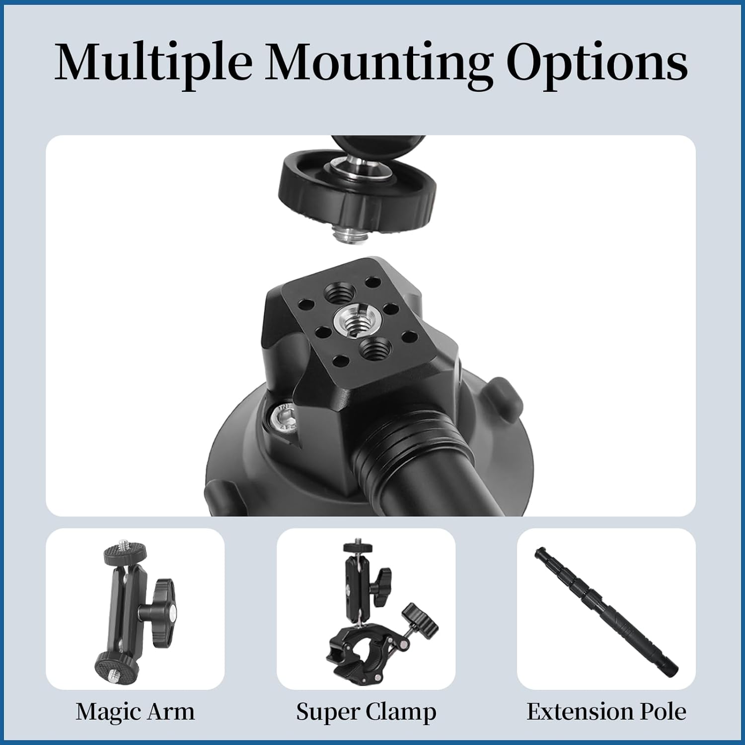 FIFIELD 3inch Suction Cup Camera Mount with Ball Head Magic Arm, 1/4" ARRI Holes, Quick Release Car Mount with Phone Holder & Action Camera Adapter Compatible with DJI OSMO Pocket 3 Insta360 iPhone