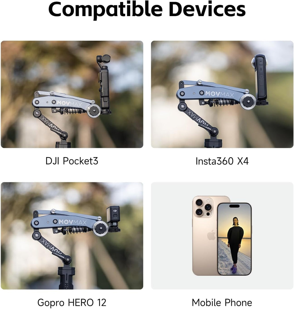 MOVMAX Blade Arm Handheld Kit for DJI Pocket 3, Insta 360, and GoPro Hero 12 Action Cameras, Handheld Stabilizer/N2 Arm Technology/Universal Locking Screw