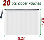 AUSTARK 20 Pcs Zipper File Bags, Plastic Mesh Pouch, Board Game Storage Bag, Waterproof Bags for Office School (A5 Size 9.2''x6.7'', White and Black)