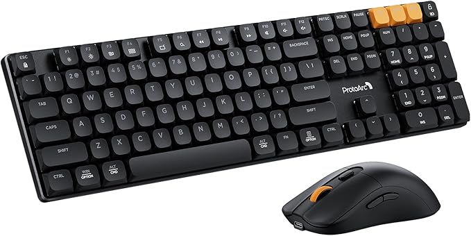 ProtoArc Mechanical Keyboard and Mouse, KM310 Wireless Rechargeable Aluminum Keyboard Mouse, 2.4G+Dual Bluetooth, Low Profile Keys, Red Switches, Multi-Device, for Windows/Mac - Black