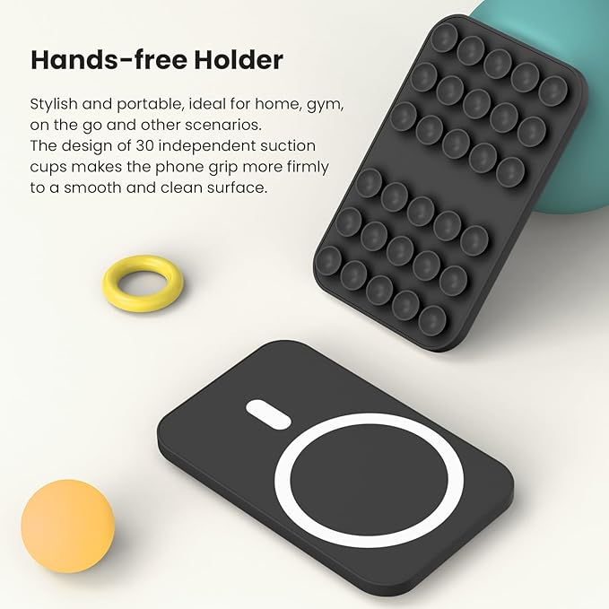 Patented Magnetic Sticky Phone Suction Grip Mount for MagSafe Case,Magnet Silicone Portable Stand Holder for iPhone 16/15/14/13/12 Series and Android, Hands-Free Selfies and Videos,Black