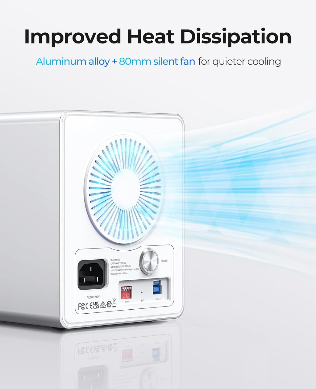 ORICO 4Bay RAID External Hard Drive Enclosure USB3.0 for 2.5/3.5 Inch SATA HDD/SSD up to 5X 22TB Supports RAID 0/1/3/5/10/JBOD/Clone/ClearMode -9948RU3