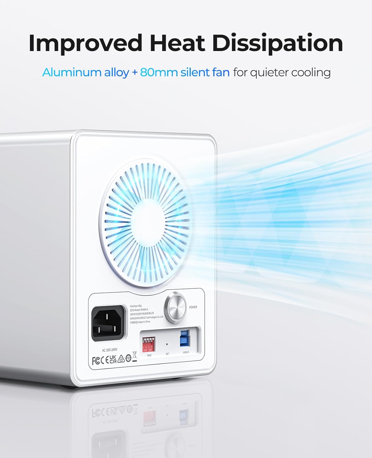 ORICO 4Bay RAID External Hard Drive Enclosure USB3.0 for 2.5/3.5 Inch SATA HDD/SSD up to 5X 22TB Supports RAID 0/1/3/5/10/JBOD/Clone/ClearMode -9948RU3