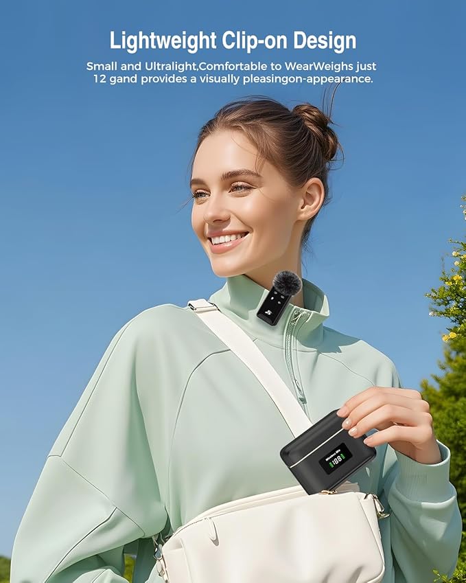 PQRQP Wireless Microphone for iPhone, iPad, Android(Lightning/USB C), Dual Microphones 20 H Battery Life, Mini Microphone, Cordless Double Mics for Video Recording, YouTube, TikTok, 164FT