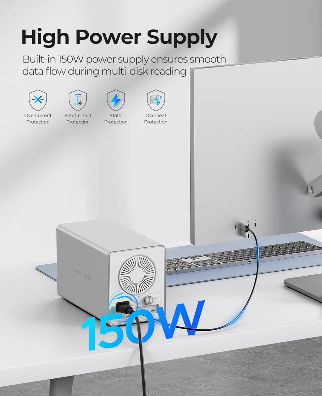 ORICO Daisy Chain 4 Bay Hard Drive Enclosure USB 3.2 Gen 2 Aluminum Das Enclosure USB C Expansion Max Up to 264TB for 3.5-inchs HDD -9948C3