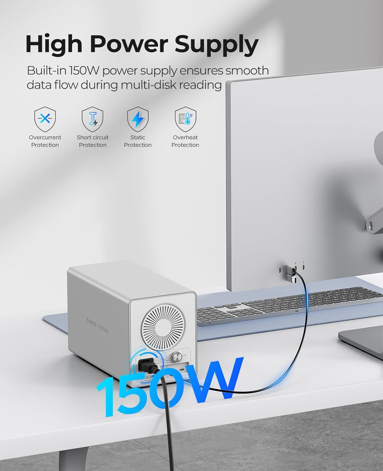 ORICO Daisy Chain 4 Bay Hard Drive Enclosure USB 3.2 Gen 2 Aluminum Das Enclosure USB C Expansion Max Up to 264TB for 3.5-inchs HDD -9948C3