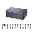 (Desktop only) AV Access Docking Station Triple Monitor 8K@60Hz, with 6 DP Cables, DisplayPort 2.0, 1G Ethernet, USB 3.0, KVM Switch 3 Monitors 2 Computers, 4K@165/144Hz, 2K@144Hz for Dell HP