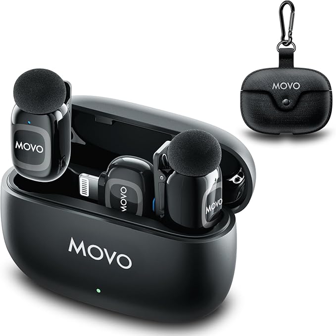 Movo NanoMic Dual Lightning Wireless Microphone for iPhone 14 and Below– Lavalier Mic for iPhone, Great for Vlogging, TikTok, Content Creation