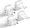 Ceptics Europe Travel Adapter Plug Set Schuko - 4 Input - Ultra Compact - Light Weight Type C, Type G - USA to Any Type C, G Countries UK, Ireland, Germany, France - 4 Pack (PT-9C-7-4PK),White
