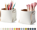 HOMIEAZICOZI 2-Pack Cork Leather Desk Accessories Storage - Pencil Pen Holder - Makeup Brush Holder Organizer - Stylish Addition to Home Decor (White)