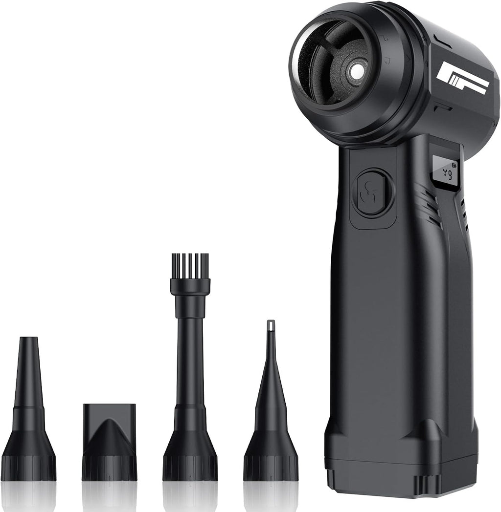 Instant Dust Removal — Compressed Air Duster 90,000 RPM with 40mm Nozzle, LED Light, TFT Display, 9-Speed Adjustable Rechargeable Air Duster, 10,000mAh Battery, 5 Nozzles for Computer,blowers