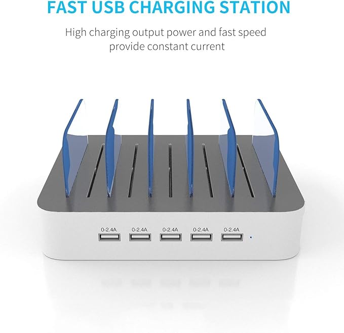 MSTJRY Charging Station for Multiple Devices : 5 Port Multi USB-A Charger Stations Multi-Device Organizer Charging Dock Designed for iPhone iPad Cell Phone Tablets (7 Short Cables Included)