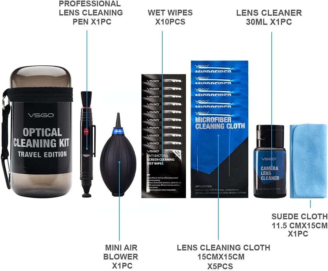 VSGO Professional Camera Lens Cleaning Kit for Canon, Nikon, Sony, Pentax DSLR Lenses - Includes Lens Pen, Air Blower, and Fluid (DKL-15D)