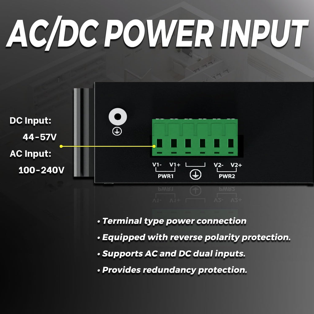 PROCET Gigabit PoE+ Injector Din Rail, 30W Industrial PoE Adapter with Wide Temp -40°F to 149°F, 6KV Surge Protection, AC/DC Input, IEEE802.3af/802.3at, PT-PSE105G-AC