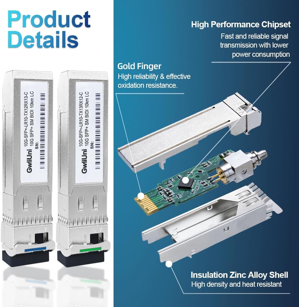 5 Pairs 10G BIDI SFP+ Single Mode Fiber Module Network Transceiver, LR SM 1270nm 1330nm 10km, Simplex LC Interface for Switch, Router, Firewall, Network Card, Server etc