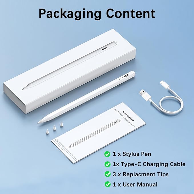 Stylus Pen for iPad (2025-2018),Tilt Sensitivity Palm Rejection Fast Charge Stylus Pencil,iPad Pencil for i Pad 11th A16/10/9/8/7/6th & Pro 13/12.9/11(M4) & Air 13/11(M3/M2) & Mini A17 Pro/6/5