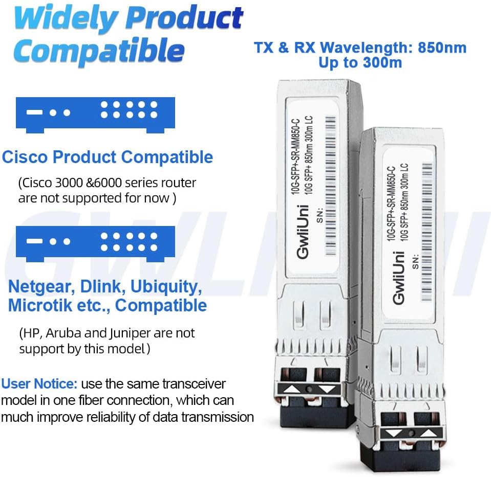 10Pcs Multi-Mode 10G SFP+ Fiber Module Network Transceiver, SR MM850nm 300m, Duplex LC for Switch, Router, Firewall, Network Card, Media Converter etc