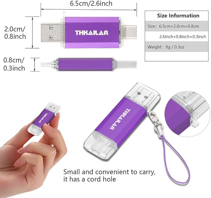 Thkailar 128GB USB C Flash Drive 3.1,USB C Thumb Drive 3.0 Up to 150MB/s Read USB Drive for iPhone 15,Android Phones,PC,MacBook,Laptop(Purple)