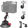 FIFIELD 4.5in Suction Cup Camera Mount with Aluminum Ball Head Magic Arm, 1/4" ARRI Holes, Quick Release Car Mount with Phone Holder & Action Cam Adapter Compatible with DJI Pocket 3 Insta360 iPhone