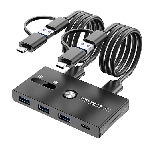 USB C Switch&USB A Switch 2 in 1,USB switcher 2 Computers Sharing USB C & A Devices, 4 Port USB Switcher Sharing Keyboard and Mouse/Printer/Scanner USB 3.0 KVM Switch(Not Support Charging/Monitor)
