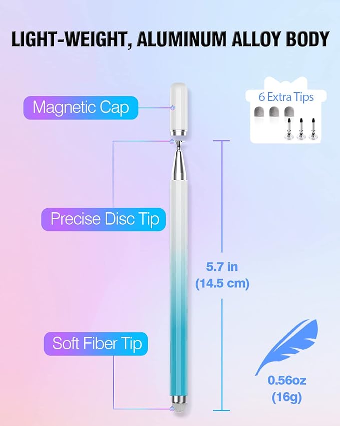 Stylus Pens for Touch Screens, 2 in 1 High Precision Universal Stylus Pen for iPad Compatible with Apple, iPhone, iPad, Android, Samsung Tablets, Phones, 3 Pack -Blue, Green, Pink