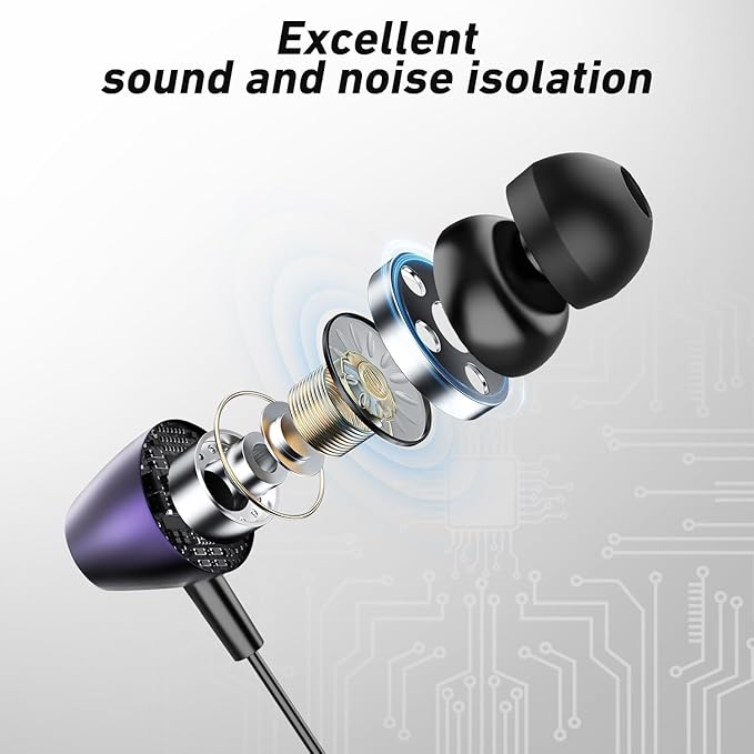 Keyron Lightning Headphones for iPhone [MFi Certified],Wired Earbuds with Built-in Microphone & Volume Control, Earphone Compatible with iPhone 14/13/12/11/XR/XS/X/8/7/SE/Pro/Pro Max, Black/Purple,2Pc