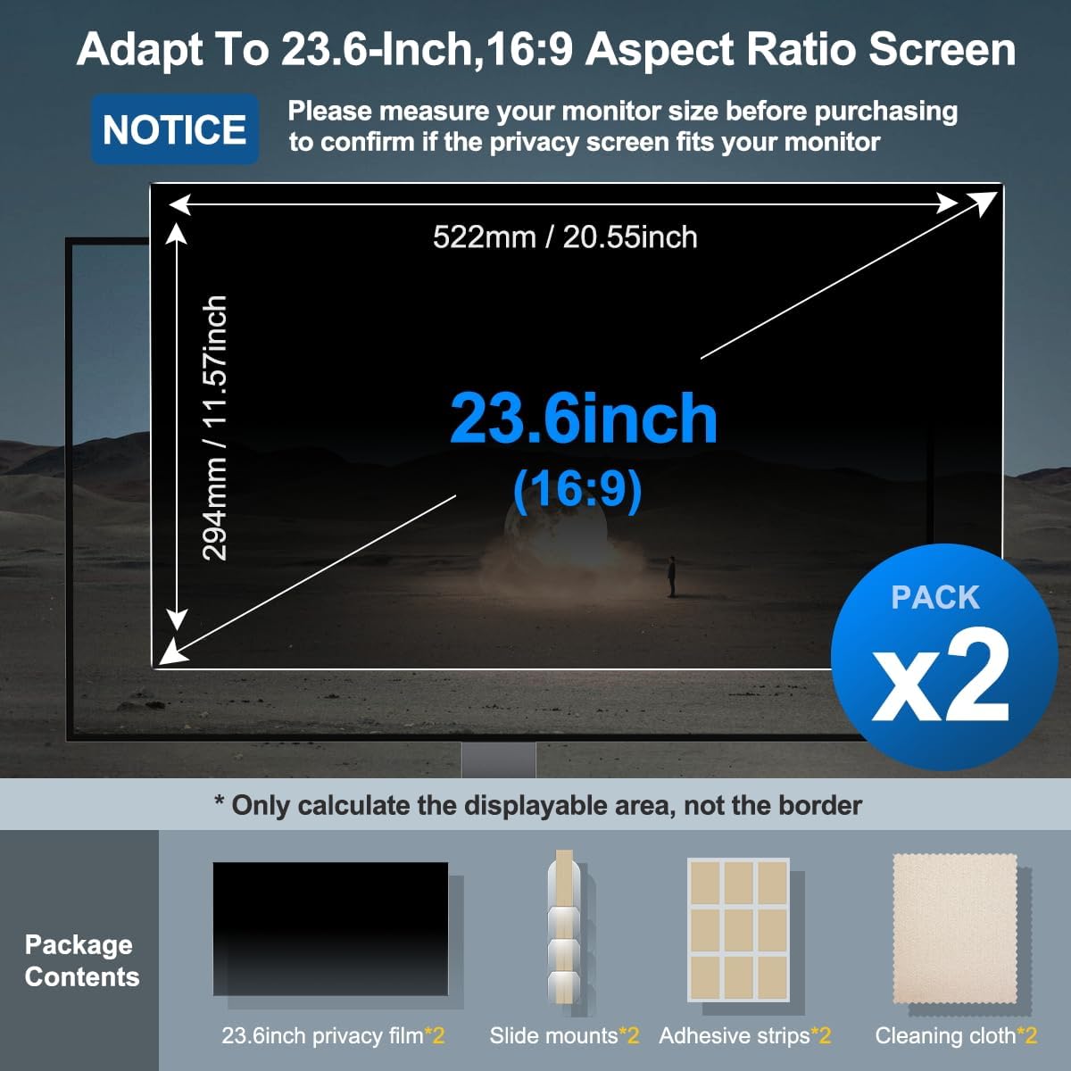 [2-Pack] 23.6 Inch Privacy Screen for Monitor Computer Screen Privacy Filter for 16:9 Widescreen Monitor Desktop PC Monitor Privacy Film Monitor Privacy Shield and Anti-Glare Protector