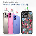 AIGOMARA Magnetic Case for iPhone 16 Pro [Compatible with MagSafe] Cute Pink Blue Flower Floral Pattern Soft TPU Bumper Hard PC Back Anti-Fall Shockproof Protective Slim Cover for Women Girls