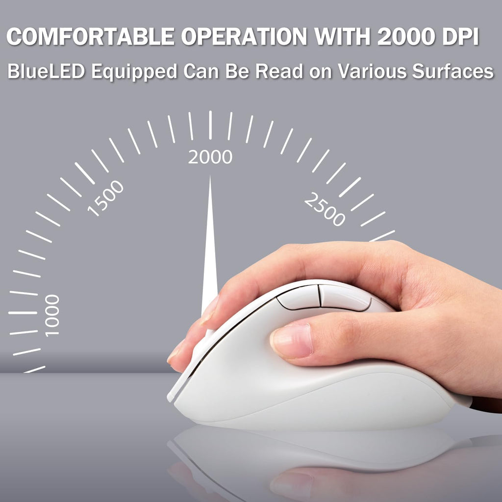 ELECOM Wireless Ergonomic Shape Mouse, 2.4GHz with Mini USB Receiver, Silent Click, Right Hand 2000DPI, 5 Buttons, Optocal Sensor, Compatible with PC, Mac, Laptop, EX-G, Lsize White (M-XGL30DBSKWH)