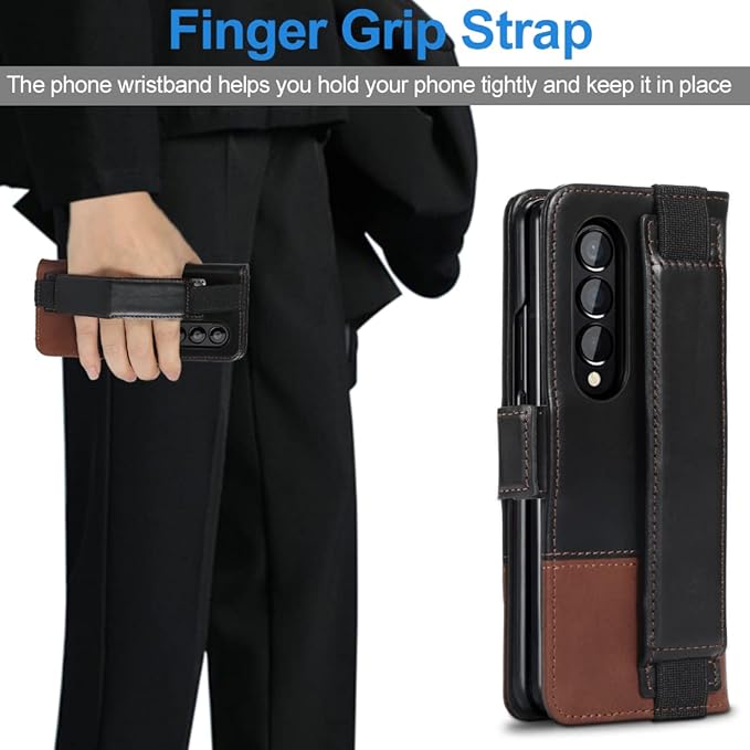 KEZiHOME for Samsung Galaxy Z Fold 4, Genuine Leather Wallet Case [RFID Blocking] with Card Holder Flip Folio Kickstand Magnetic Case Compatible with Samsung Z Fold 4 5G(Black/Brown)