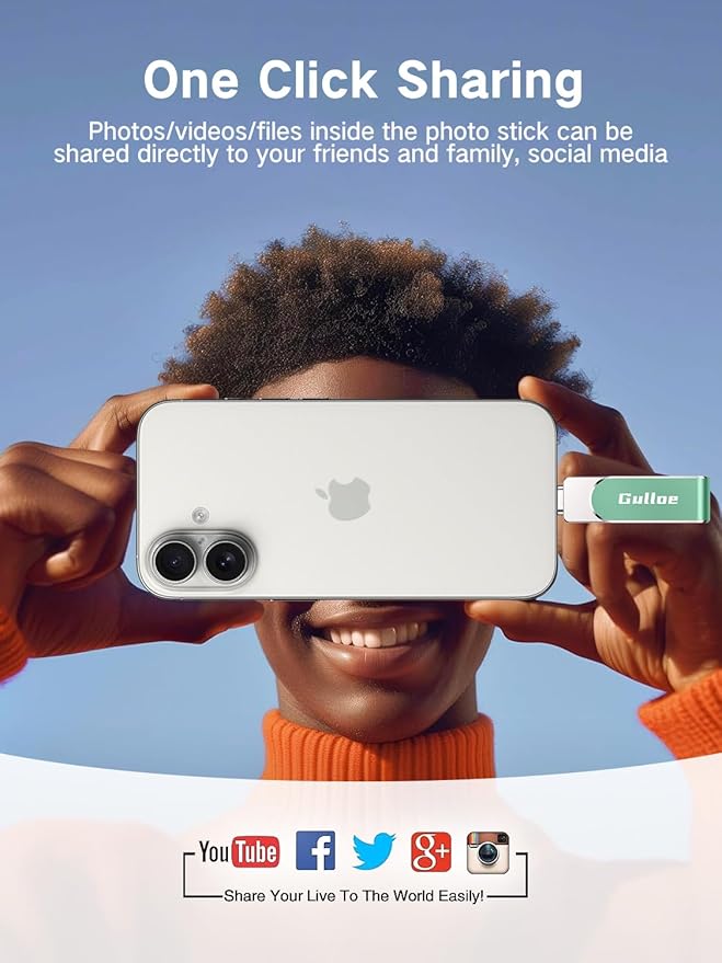 Gulloe 32GB Flash Drive Intended for iPhone, Memory Stick Storage for Photos and Videos Backup, Compatible with iPhone iPad Android PC, Plug and Play, No Application Required (Light Green)