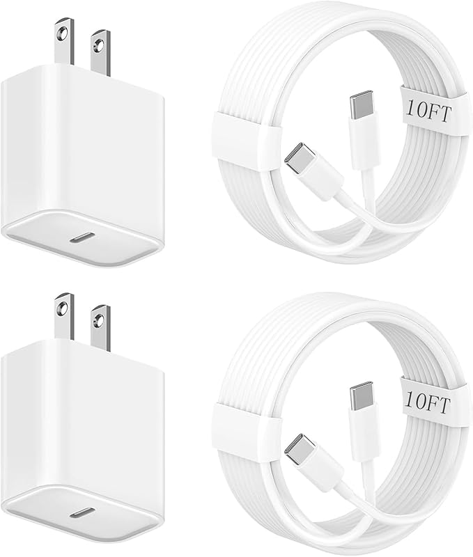 10FT Apple iPhone 16 Charger,2Pack Extra Long 10Foot Type C Cable Cord 20W USB C Charger Travel Plug Super Quick Charging for iPhone 16e/16 Pro/16 Pro Max/16 Plus/15/15 Pro/15Pro Max/iPad Mini/Air/Pro