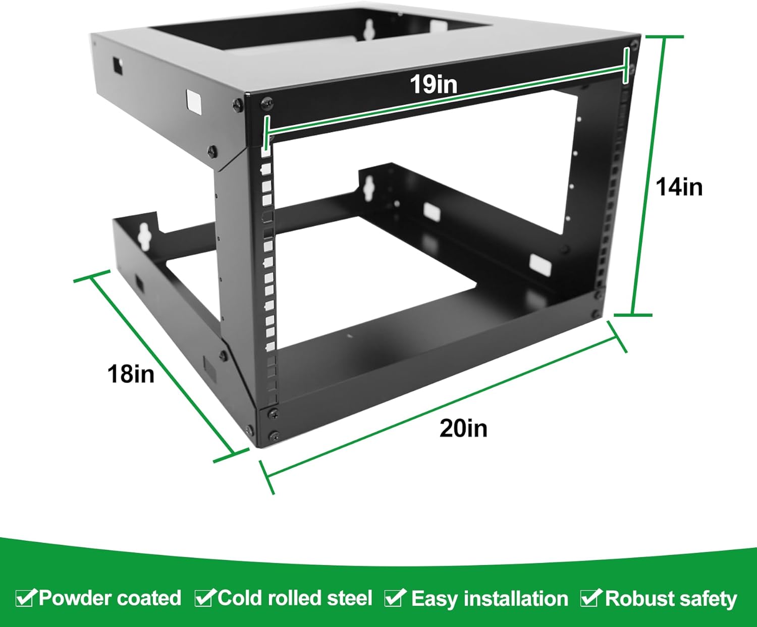 6U Wall Mount Open Frame 19 Inch Server Equipment Rack Wall Mountable Heavy Duty Design - Holds All Networking & AV Gear - Open Frame Includes 2 1U 12in Vented Shelves & Mounting screws (WALL RACK 6U)