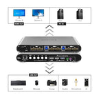 2 Computers 2 HDMI Monitors Matrix Automatic KVM Switch 4K@60Hz, Hotkey Switching, EDID, Digital Display and Aluminum Shell, USB 3.0 Hub Audio Microphone with Cables